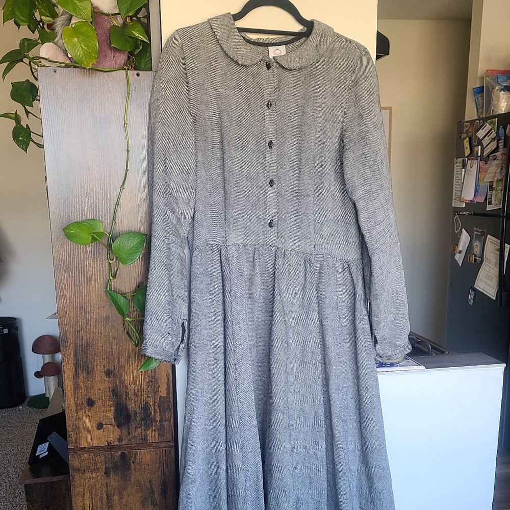 Son de Flor Classic Dress, Long Sleeve, Twill Linen, Grey Moon